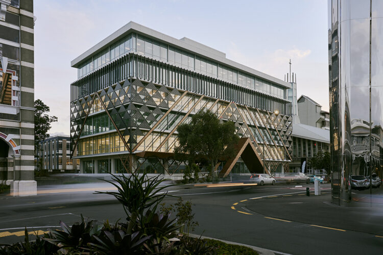 commercial six-storey building with māori cultural façade